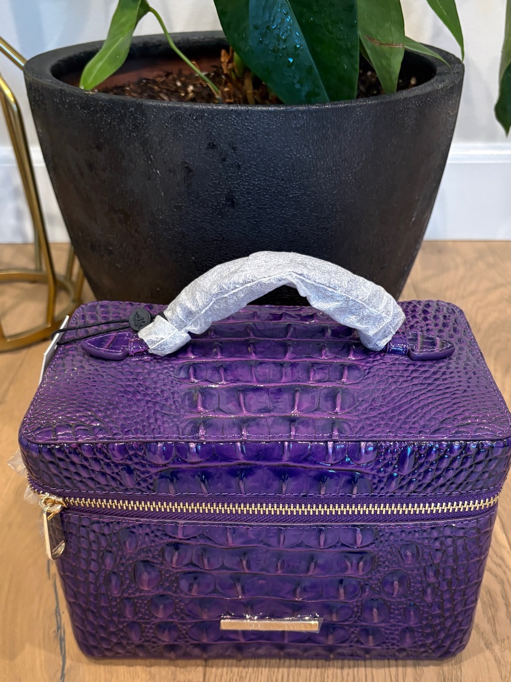 Brahmin Charmaine Royal Purple Melbourne Croc-Embossed Structured Vanity Case
